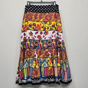 Vintage Y2K Boston Proper Midi Twirl Skirt Size 2 Patchwork Statement Festival